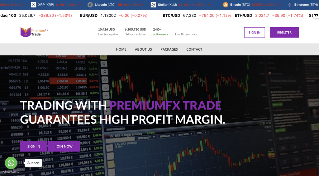 Premfxtrades.com Hompage Overview